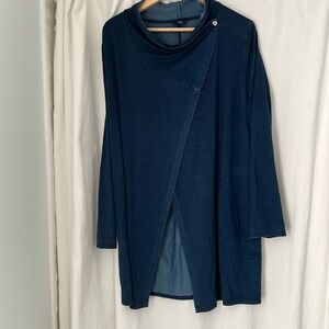 Medium J. Jill Pure Jill Indigo Blue Ocean Wash Asymmetrical Draped Jacket